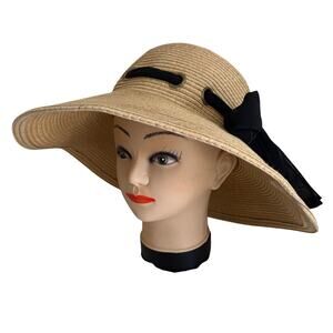 HBY MIami Wide Brim Woven Boho Natural Straw Hat Floppy Sun Beach